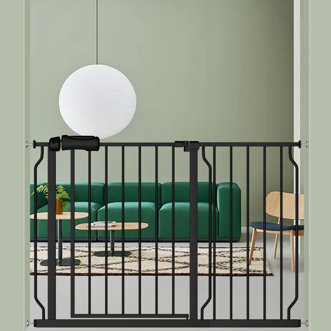 ALLAIBB Extra Wide Pressure Mounted Baby Gate Walk Through Child Kids Safety Toddler Tension White Long Large Pet Dog Gates with Extension for doorways Kitchen (43.31-48.03"/110-122cm, Black)