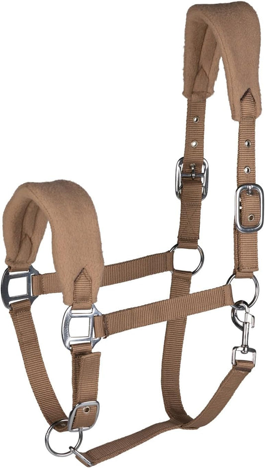 HORZE Kiel Adjustable Horse Halter with Fleece Padding - Tan - Pony