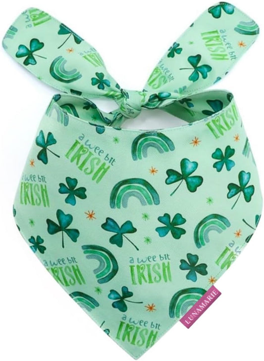 LunaMarie - Luxury Pet Birthday Bandanas -Premium & Silky Poly Fabric | 100% Handmade | Custom Shape Dual Layered (A Wee Bit Irish, Large)