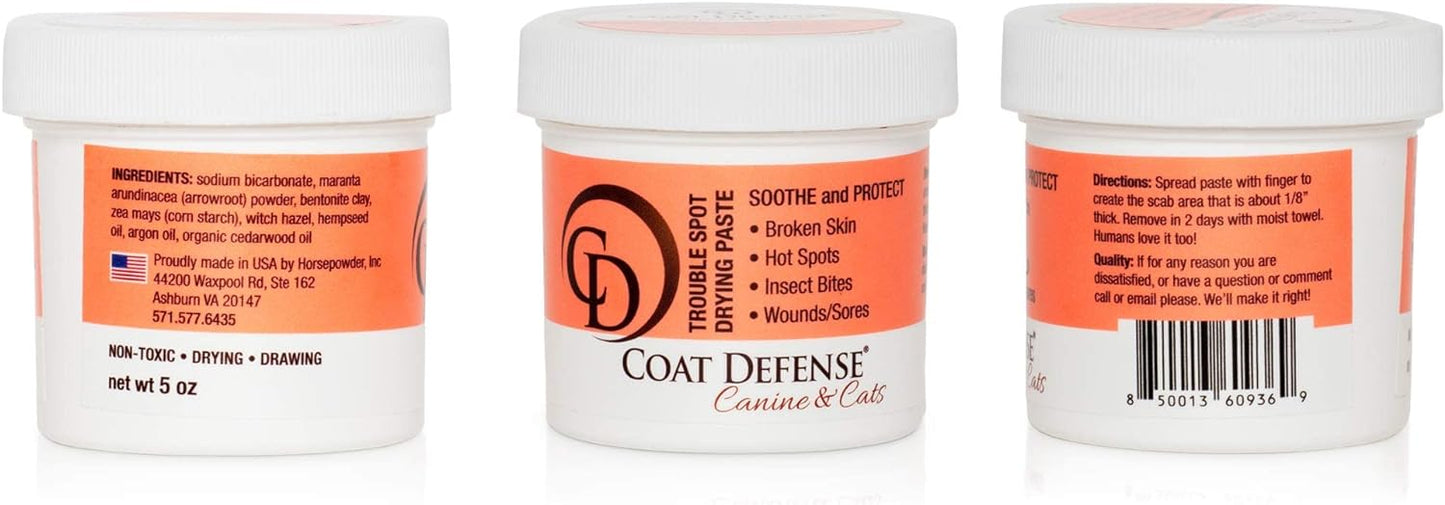 COAT DEFENSE Trouble Spot Drying Paste - Made in USA - 5 Oz Dog & Cat Skin Care, Itchy Skin & Allergies, Alleviates Hot Spots for Dogs & Cats, Insect Bites Relief & Dog Wound Care