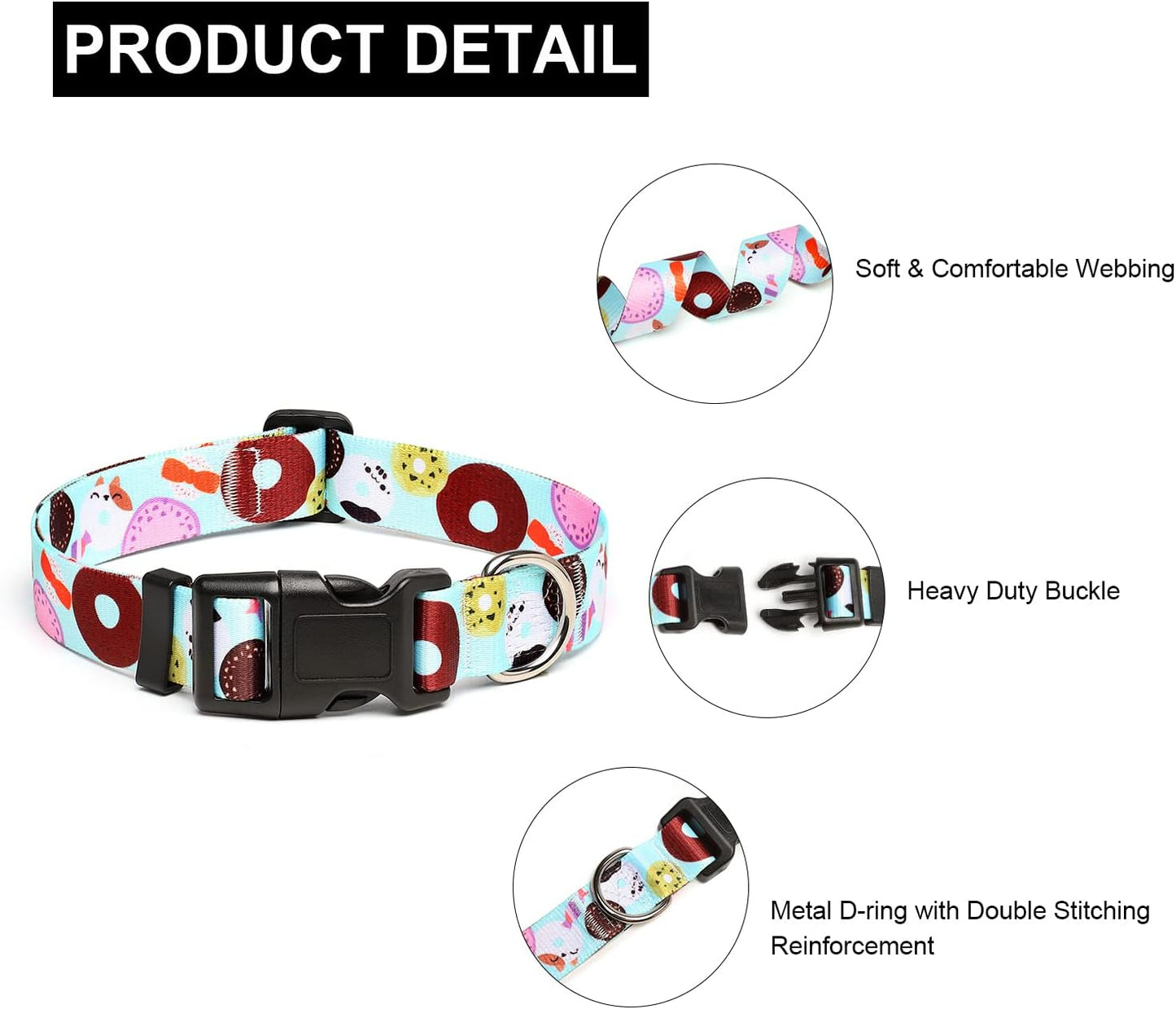 Mercano Adjustable Dog Collar - Special Design Patterns, Soft Nylon Comfortable Durable Pet Collar for Small Medium Large Dogs (XS, Blue Cookie)