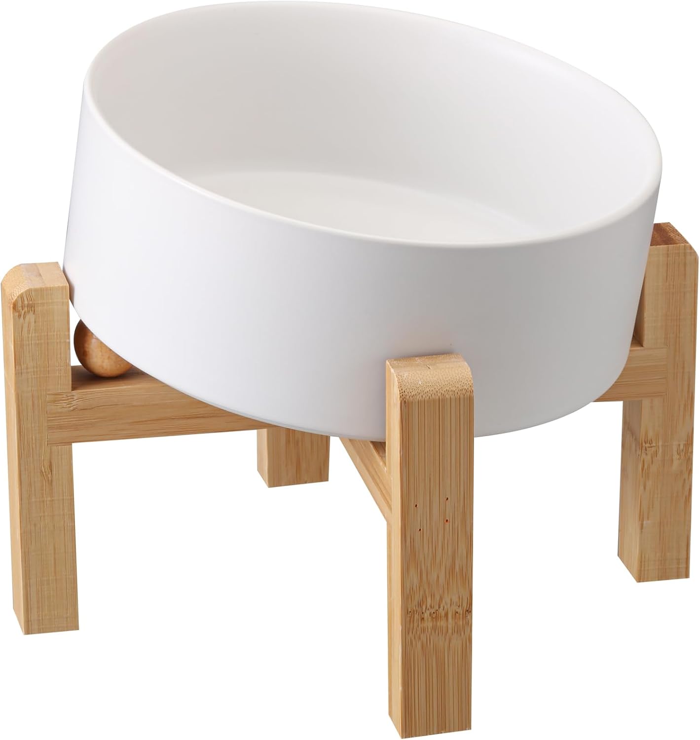 White Elevated/Raised 15°Tilted Anti Slip Ceramic Dog Bowl for Small/Medium Breeds,Slanted Bulldog Big Face Pet Food Water Feeding Dish with Stand for Cats and Dogs (3.6 Cups/28 OZ)