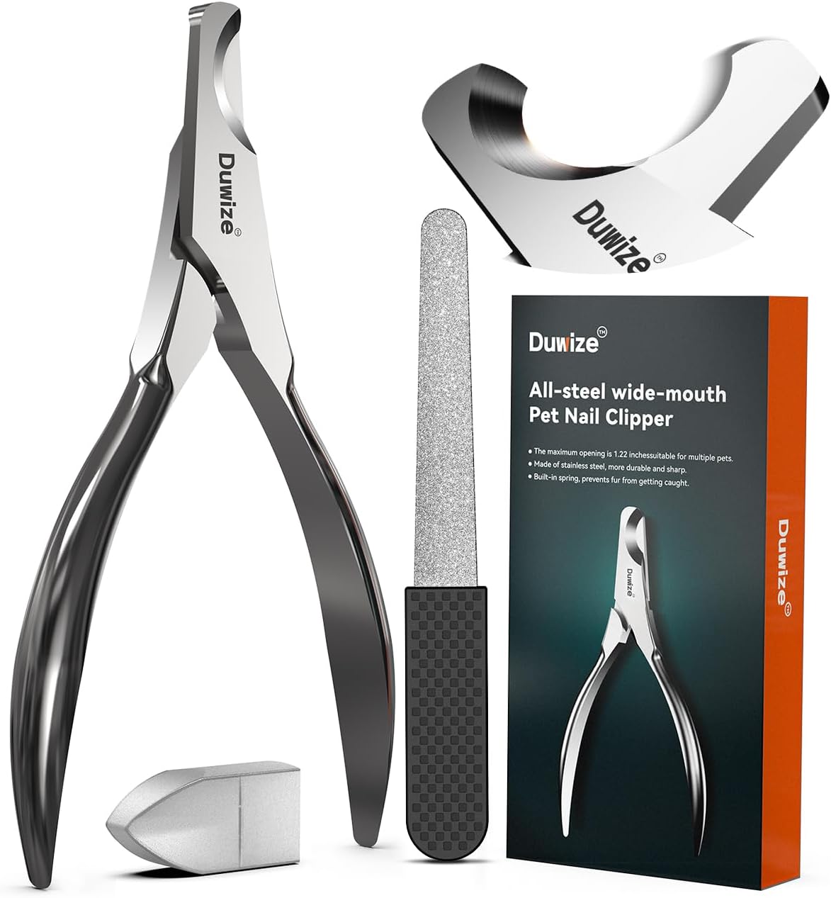 Dog Nail Clippers - All Steel Material, 1.22-Inch Large Opening, Built-in Spring, No Fur Pinch, for Medium to Large Dogs and Cats, Professional Pet Nail Trimmers, With Free Nail File (Polished)