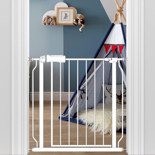 29-34 Inch Wide Baby Gate for Stairs Dog Gate Indoor Pressure Mounted No Drill Safety Child Gates for Kids or Pets Auto Close Pet Gates White
