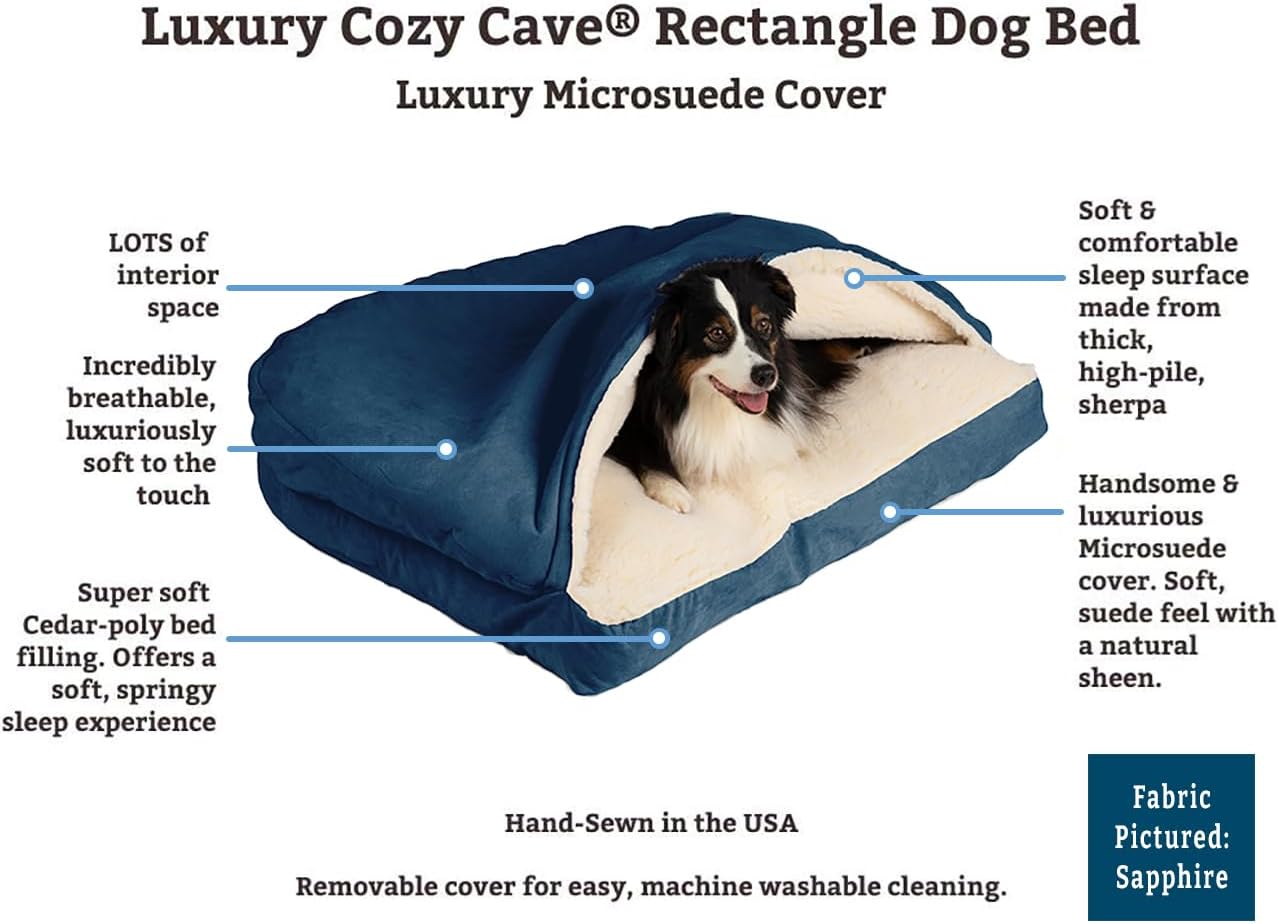 Snoozer Luxury Rectangle Cozy Cave Dog Bed - Indoor Dog Bed with Cover Cave, Covered Calming Burrow for Large Sized Pets with Blanket Attached, Enclosed, Washable - XL, Buckskin