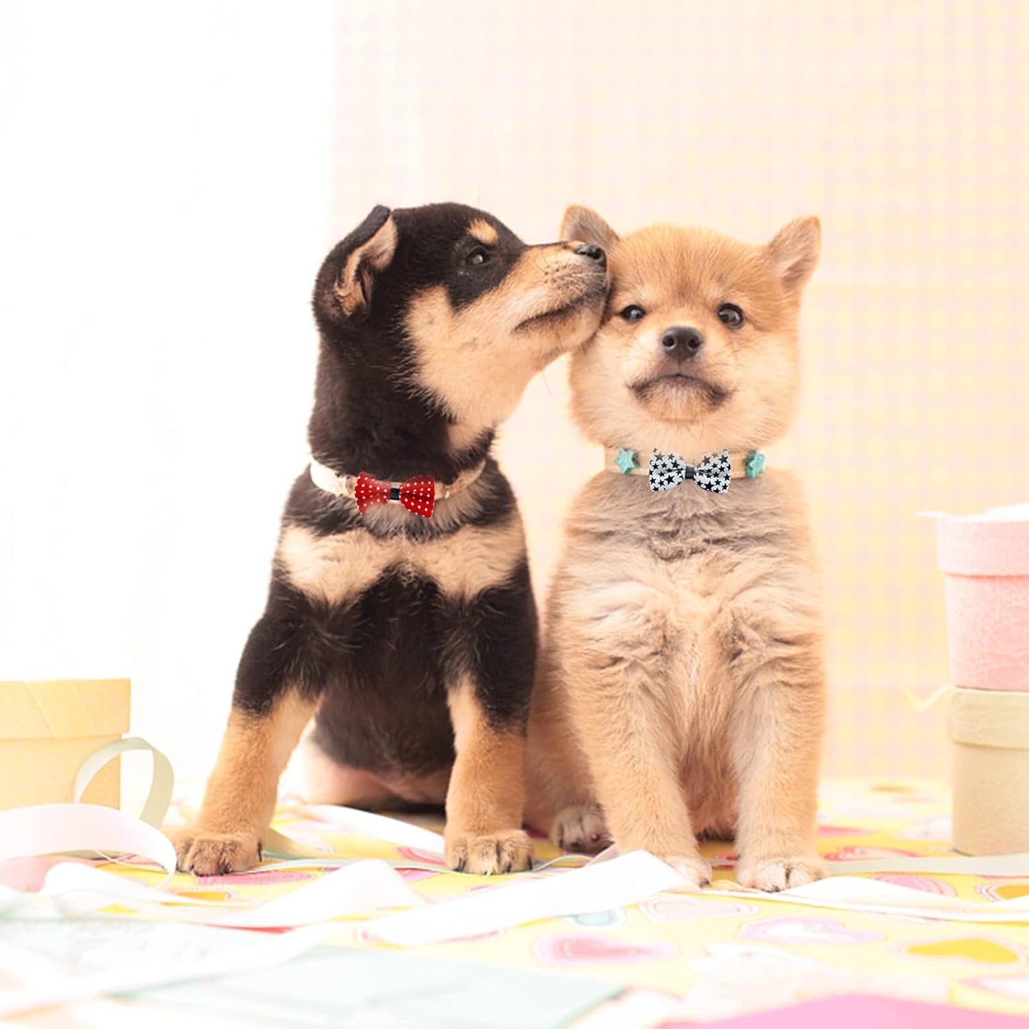 10 PCS Dogs Collar Elastic Attachment Bow Ties for Small Medium Large Pet/Cats Puppies Collar Charms Accessories Slides Bowties for Birthday Wedding Parties(Classic Small)