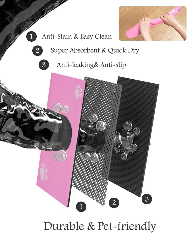 Pet Feeding Mat-Absorbent Dog Mat for Food and Water Bowl-No Stains Quick Dry Water Dispenser Mat-Dog Accessories Pet Supplies-Bowl for Messy Drinkers（BRIGHTPINK,23"x34"