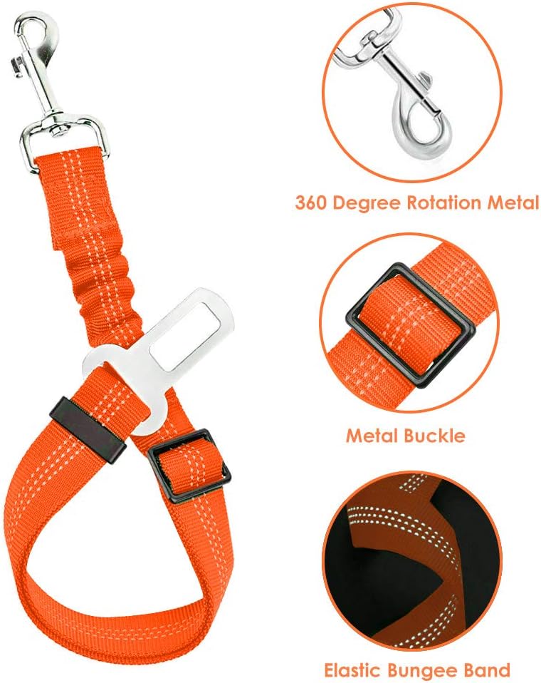 Lukovee Dog Seat Belt - Adjustable Dog Car Harness for Large, Medium, Small Dogs - Soft Padded & Breathable Mesh Dog Seatbelt with Vehicle Connector Strap (Orange, Small)