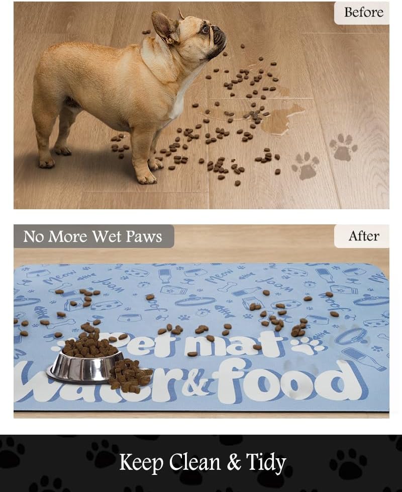 Pet Feeding Mat-Absorbent Dog Mat for Food and Water Bowl-No Stains Quick Dry Water Dispenser Mat-Dog Accessories Pet Supplies-Bowl for Messy Drinkers（PAW,17"x28"