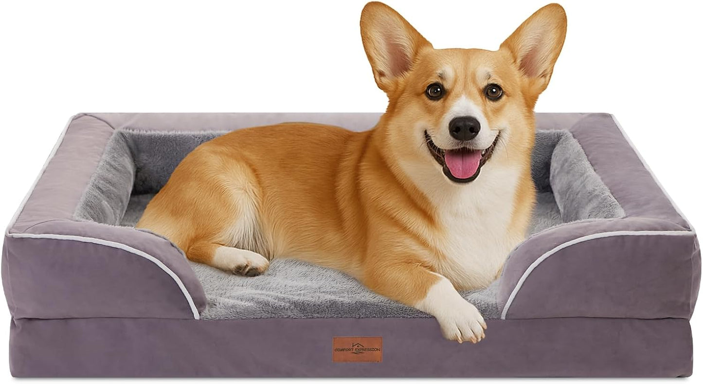 Comfort Expression Medium Dog Beds Waterproof Orthopedic Foam Dog Sofa Beds for Medium Large Dogs Comfy Pet Bed with Washable Removable Cover & Non-Slip Bottom(Medium,Purple)