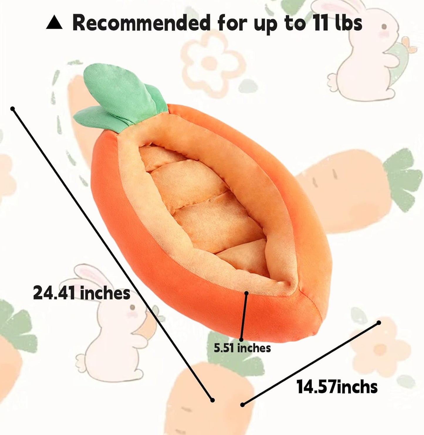 Bunny Bed, Rabbit Bed Carrot Shape, Soft & Machine Washable with Removable Cushion for Guinea Pig Chinchilla Squirrel Hedgehog and Other Small Animals (Carrot Shape)
