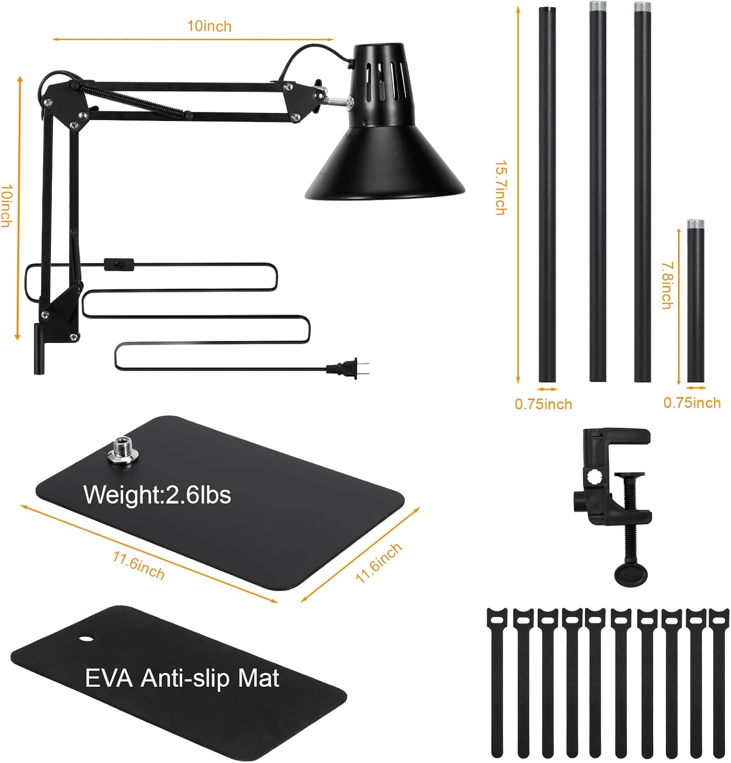 Reptile Heat lamp Reptile Light Fixture with Heat Lamp Stand,Height Range from 15.7inch to 74.3inch with 360°Adjustable Swing Arm for Bearded Dragon Turtles Snake and Chicks