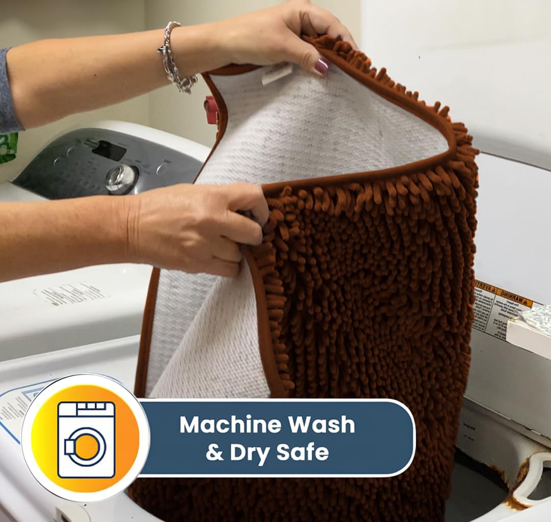 Muddy Mat® AS-SEEN-ON-TV Highly Absorbent Microfiber Door Mat and Pet Rug, Non Slip Thick Washable Area and Bath Mat Soft Chenille for Kitchen Bathroom Bedroom Indoor and Outdoor - Orange 36" x 120"