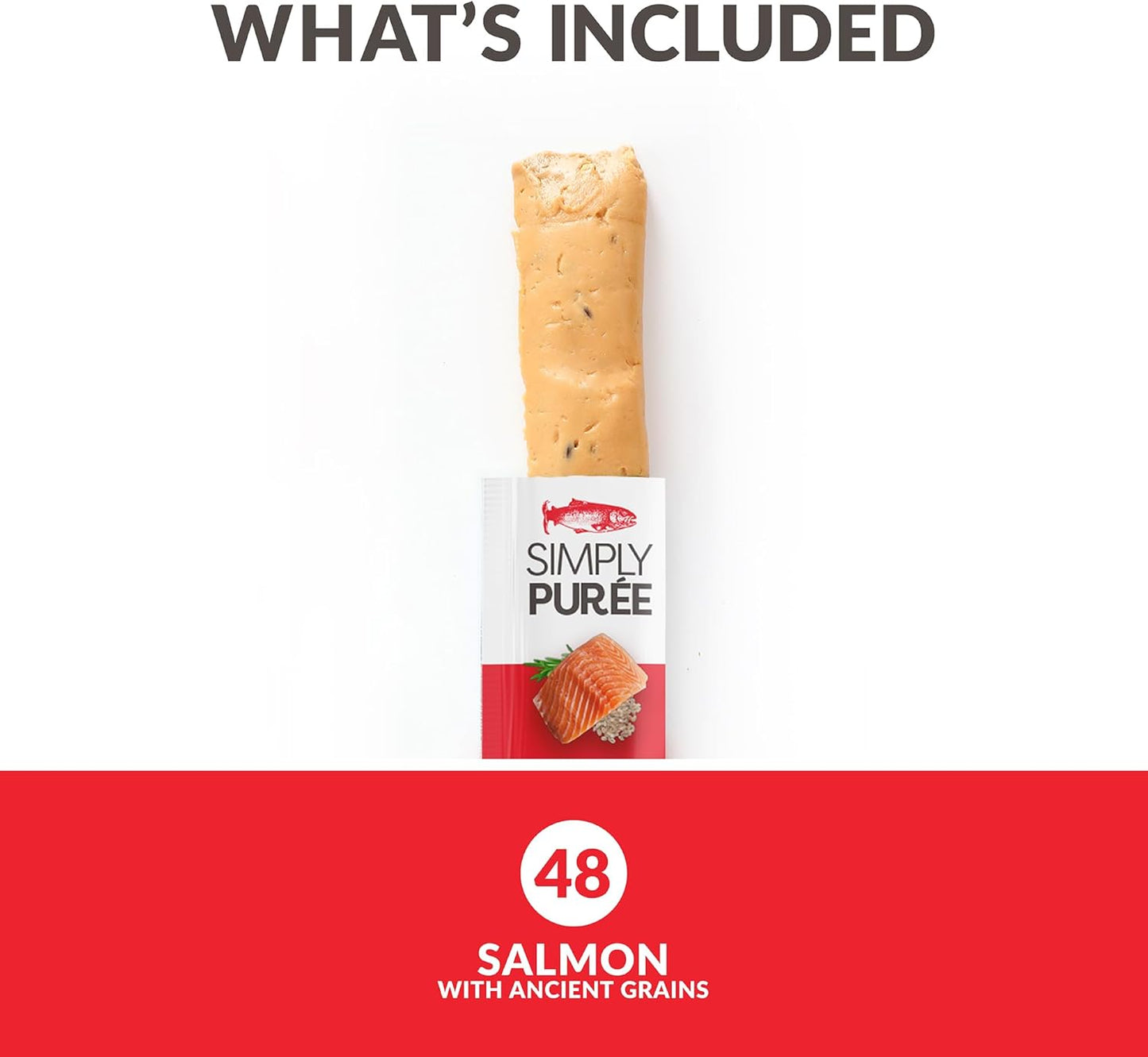 Simply Puree Salmon with Ancient Grains Tub for Cats | 48 Individual Servings | High-Protein, Grain-Enriched Cat Treat | All-Natural, No Artificial Additives | Smooth and Delicious Puree