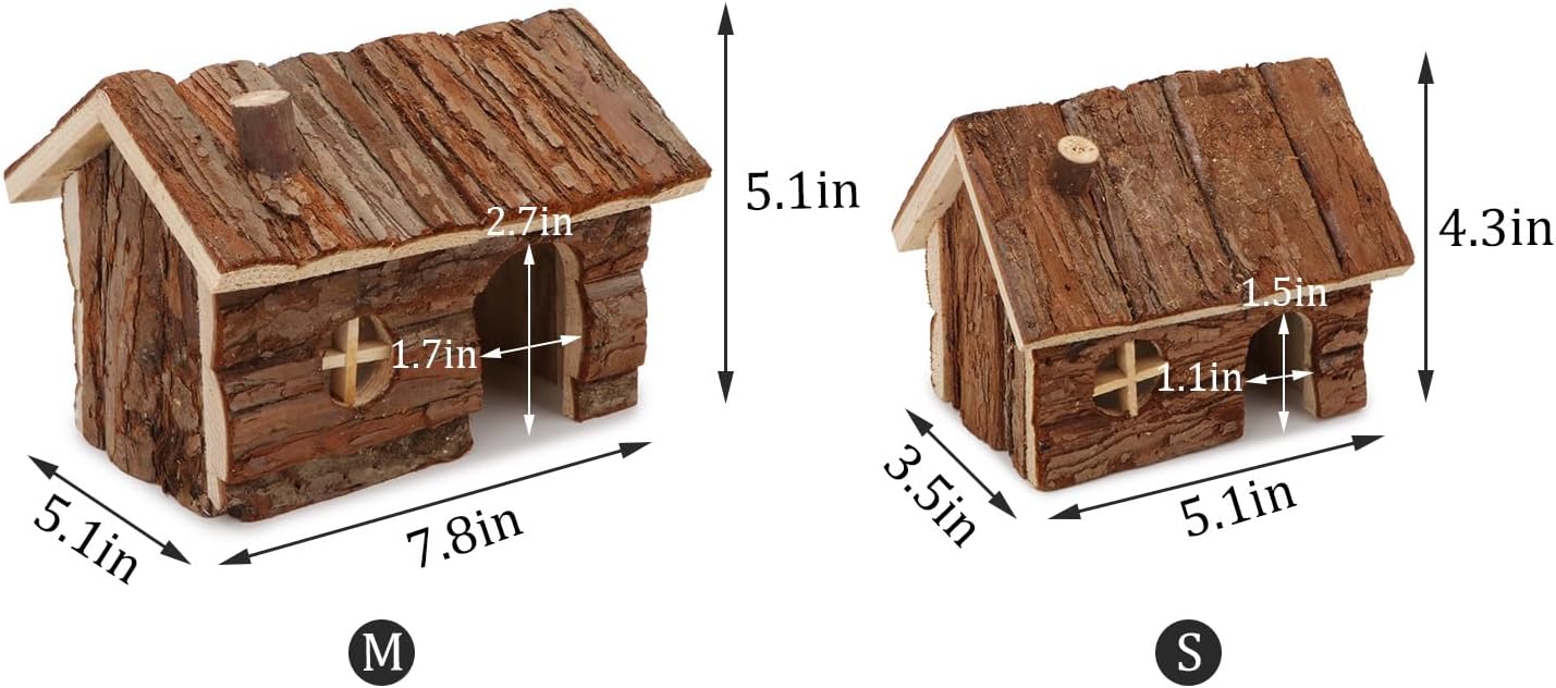 Hypeety Natural Wooden Hamster House Cage Small Animals House with Chimney for Pet Rats Gerbil Hideout Play House (S)
