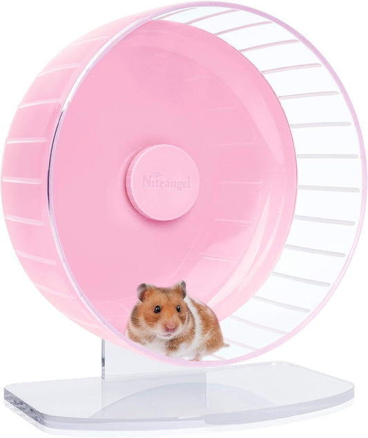 Niteangel Super-Silent Hamster Exercise Wheels: - Quiet Spinner Hamster Running Wheels with Adjustable Stand for Hamsters Gerbils Mice Or Other Small Animals (L, Pink)