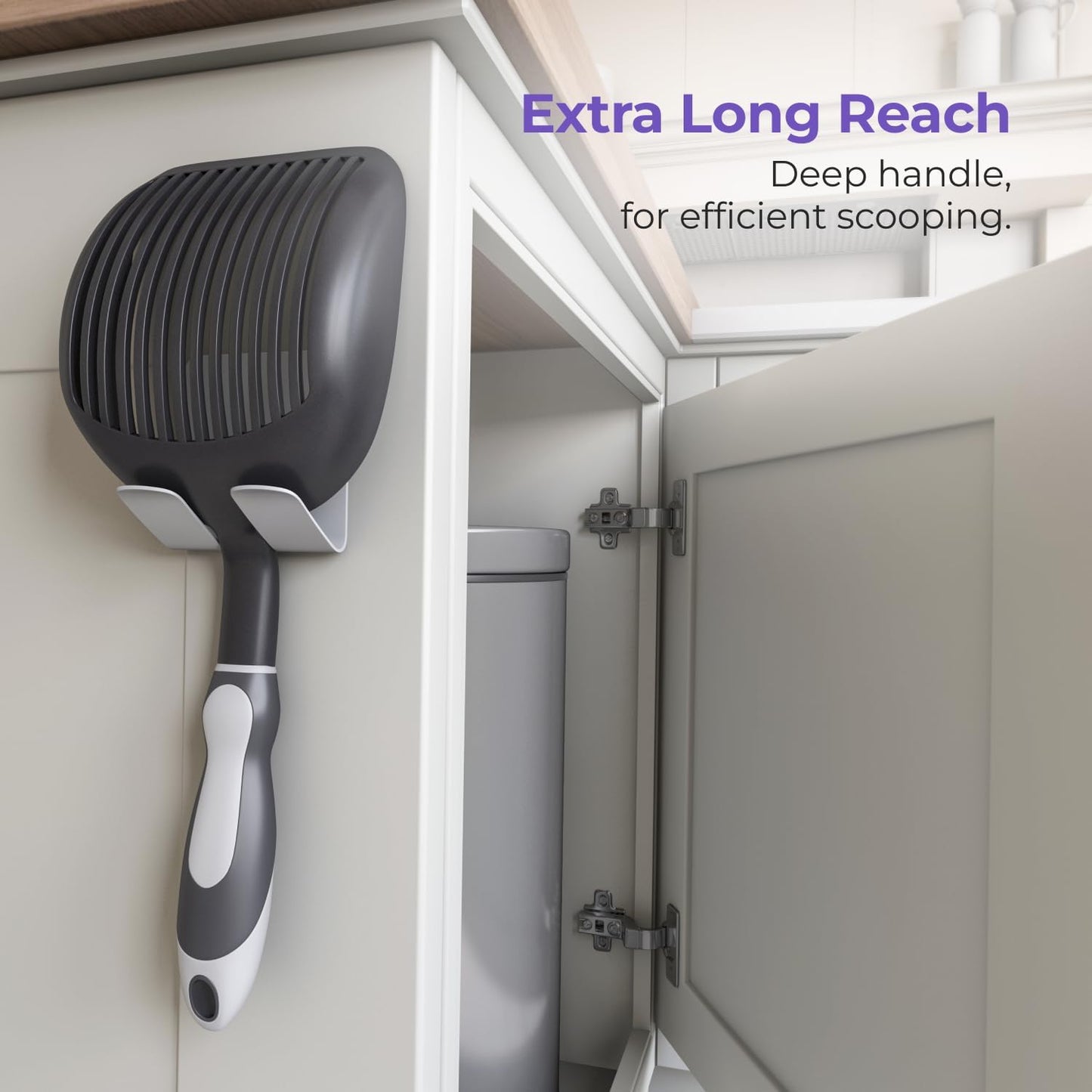 iPrimio Cat Litter Scoop Metal w/ Deep Shovel, Black - Non Stick Plated Aluminum Cat Litter Scooper with Holder - Litter Box Scooper - Metal Cat Litter Scoop - Patented Sifter w/ Holder - Solid Handle