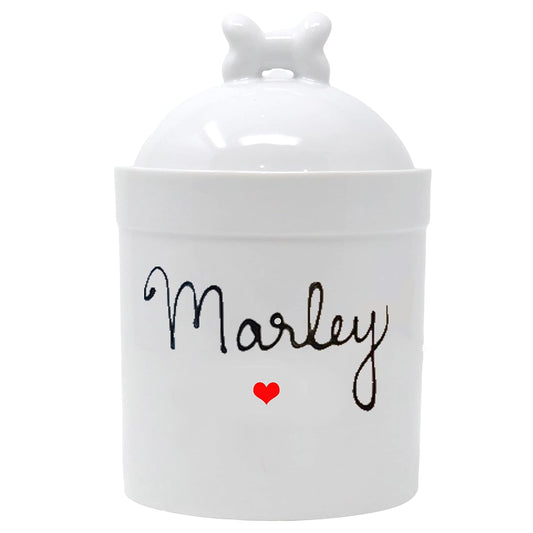 Airtight Pet Treat Container | Dog Cookie Jar Personalized with Name | Small Dog Treat Jar | Customized, Ceramic | With Bone Shaped Lid