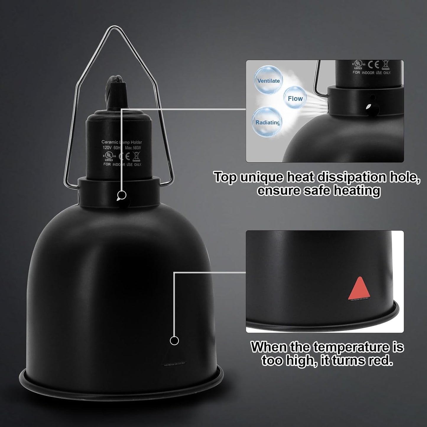 Reptile Light Fixture, 2 Packs 5.5 Inch Deep Dome Lampshade Dimmable, Reptile Heat Lamp Fixture with Separate Switches Fit for UVB Bulb Basking Heat Bulb for Reptile Glass Terrariums