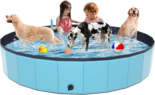 YSJILIDE Portable Dog Pool PVC Pet Swimming Pool Bathtub Collapsible Dog Pool, Hard Plastic Pool for Pets to Swim and Bath (XXL-71"x 12" Blue)