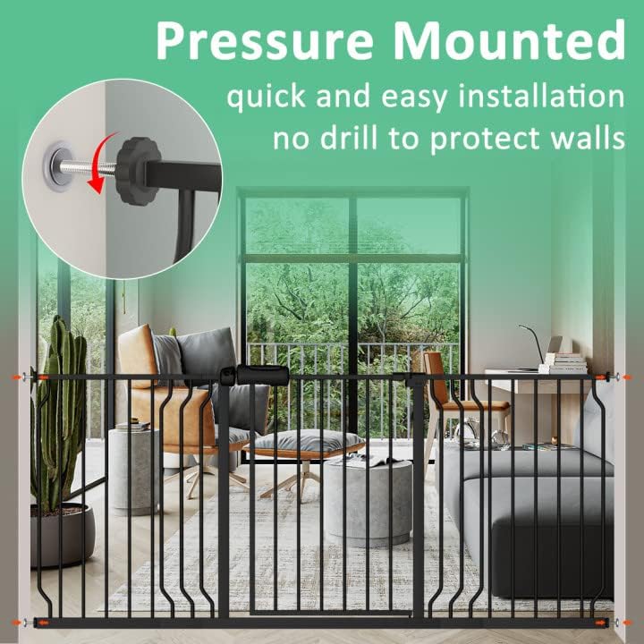 ALLAIBB Extra Wide Pressure Mounted Baby Gate Walk Through Child Kids Safety Toddler Tension Black Long Large Pet Dog Gates with Extension for doorways Kitchen (52.76-62.2"/134-158cm, Black)