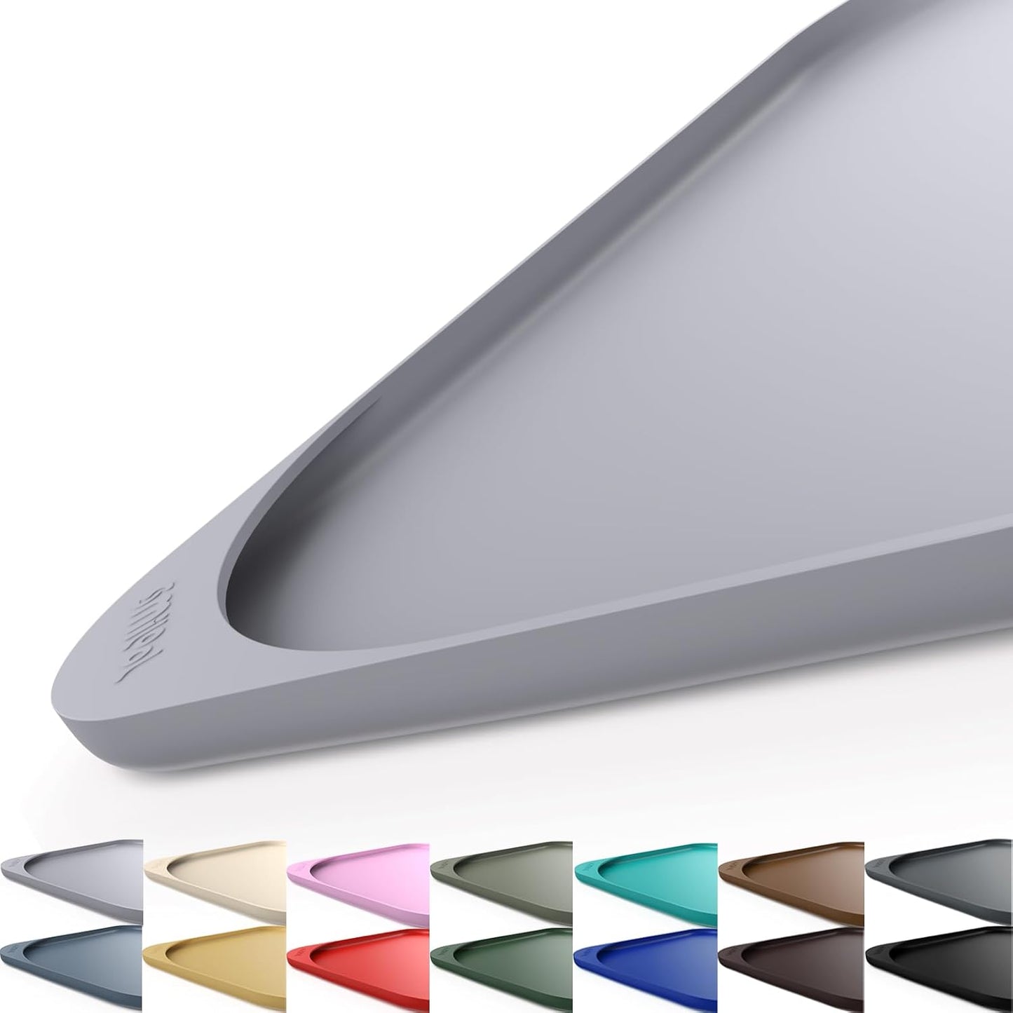 Silicone Pet Feeding Mat with Raised Edge & Residue Collection Pocket for Food and Water, Dog Bowl Mats, Cat Bowls Placemat with High Lip for Floor Waterproof, 24 x 16 x 0.8 Light Gray