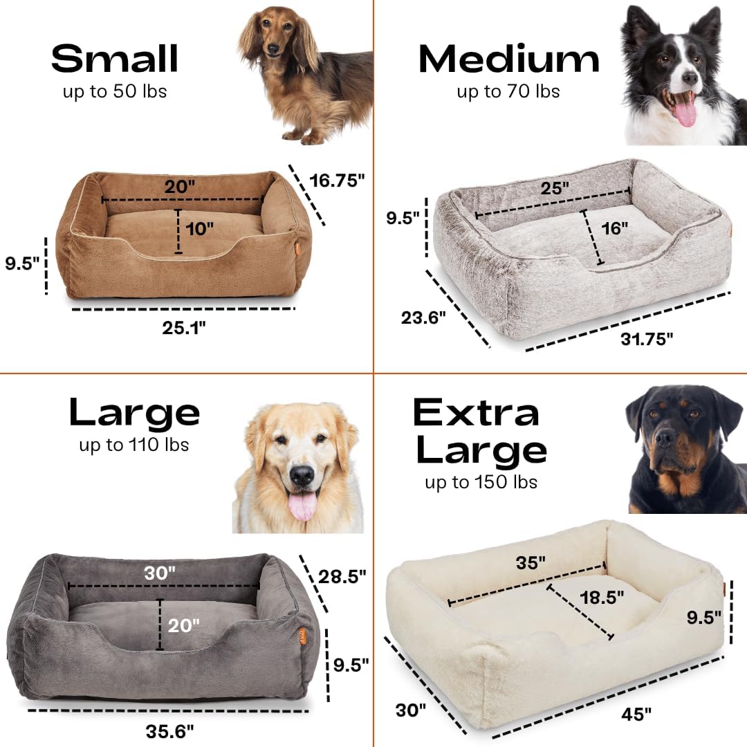 FUZI Luxury Aesthetic Dog Bed for Large Dogs with Washable Cover, Pet Couch, Pet Bed with Sides, Non-Slip Bottom, Soft and Durable Calming Dog Bed, Faux Rabbit Fur, Large 35.6x28.5x9.5 Soft White