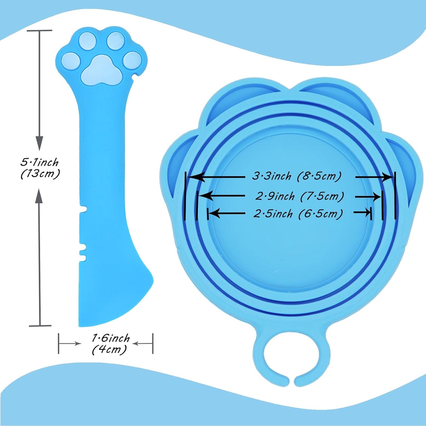Cat Food Can Spoon & 3 Pcs Can Lids | Cute Paw Shape Can Covers & Cat Can Opener for Wet Food | Universal BPA Free Silicone for Cats and Dogs Food(Blue)
