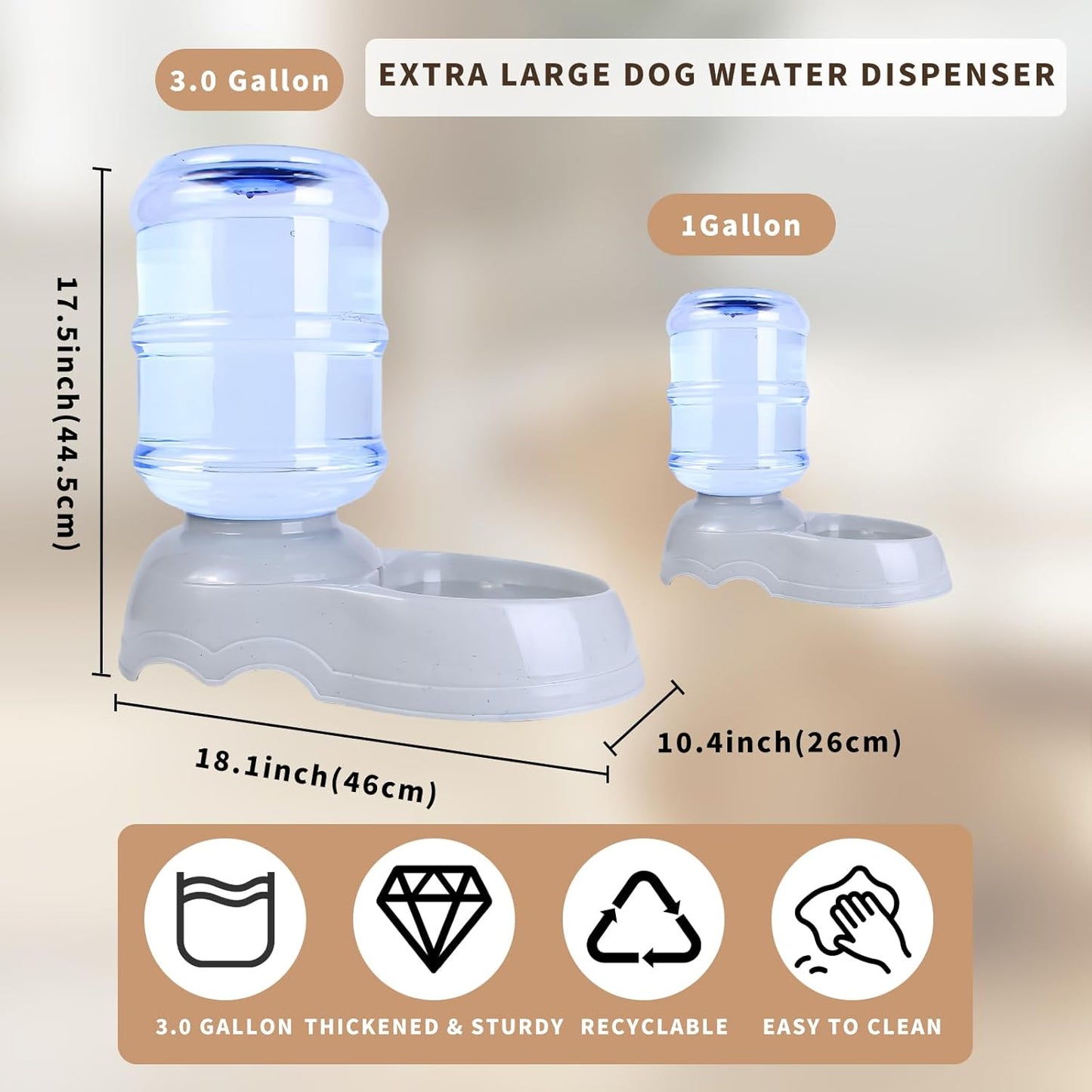 Large Dog Water Bowl Dispenser,3 Gallon/11L Gravity Automatic Pet Water Dispenser,Gravity Water Bowl for Dogs Cats,Large Dog Water Fountain
