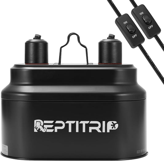 Dual Reptile Light Fixture with Switches, Reptile Heat Lamp Fixture, Reptiles Terrarium UVB Bulb Fixture for Bearded Dragon, Max 160W Each (Bulb Not Included)