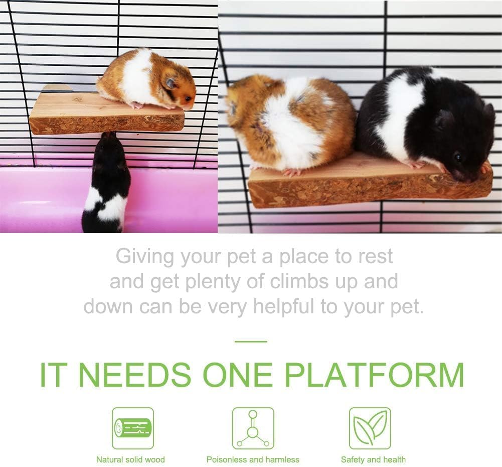 2Pcs Hamster Ledges Wooden Platform Rat Climb Platform Shelf Bird Perch Stand Toys Cage Accessories for Rat Squirrel Gerbil Suger Glider 2.6" X 5.9"
