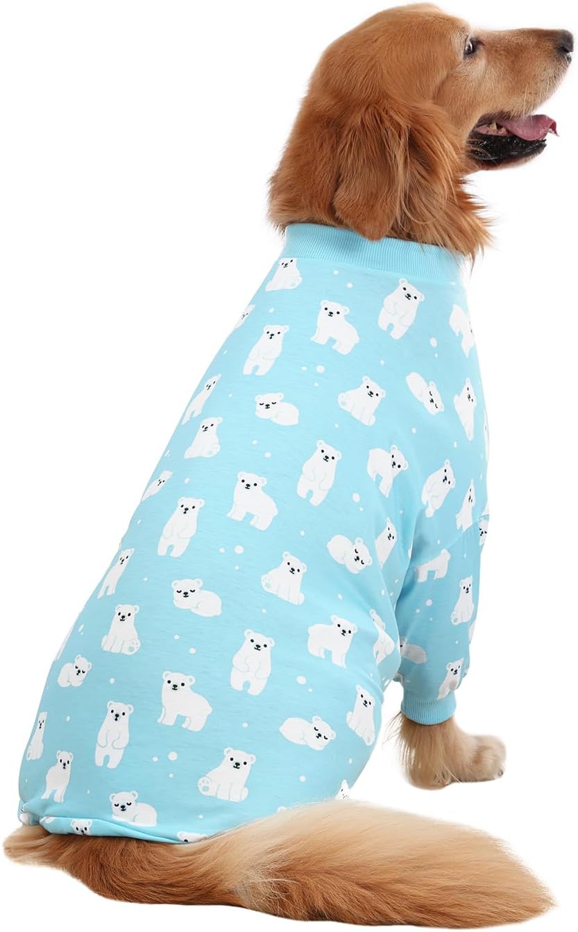HDE Dog Pajamas One Piece Jammies Jumpsuit Pet Clothes Outfit Stretchy Lightweight Comfy Shirt Pjs for M-3XL Dogs Sleepy Polar Bears - 3XL