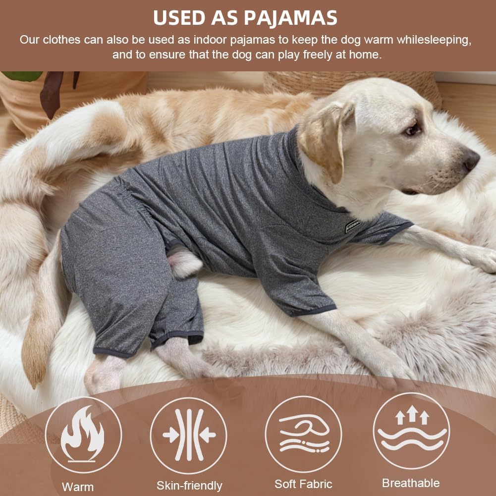 Dog Pyjamas PJS Sweater Clothes and Home Clothing Suitable for Medium to Large Breeds of Dogs, Dog Neutering Suits, Extra-Large Stretch Fabric, Four-Legged Clothes (Thin Forid Gray, 3XL)