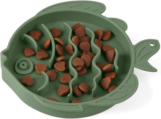 Coomazy 2-in-1 Silicone Slow Feeder Dog Cat Bowls, Lick Mat Interactive Puzzle Toy for Pets Dry/Wet Food Training, Keeps Dogs Cats Busy, Prevents Puppy Kitty Overeating (Avocado, 1.2 Cup)