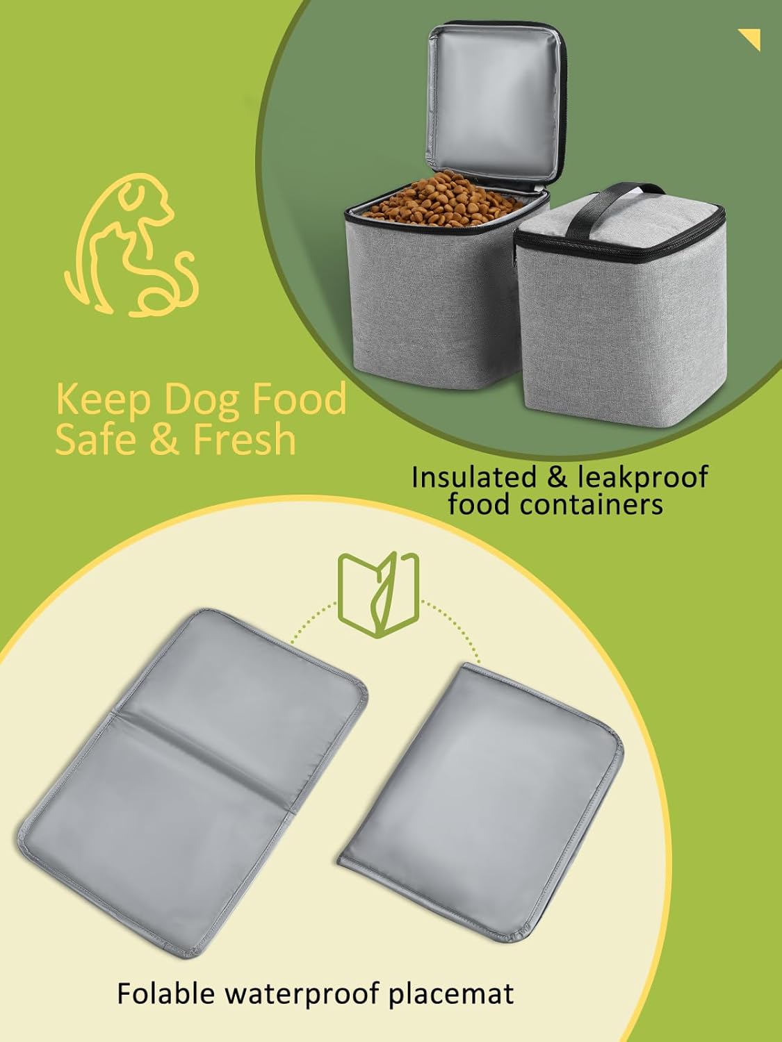 Dog Travel Bag, 25L Airline Approved Dog Travel Backpack for Pet Travel Accessories with 2 Food Storage Containers, 2 Foldable Bowls for Short Trips, Grey