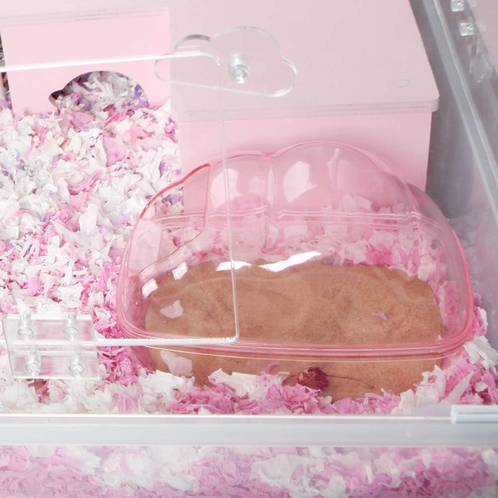 BUCATSTATE Hamster Sand Bath Kit Hamster Sand Bath Container Large Transparent Toilet with Scoop Set Dwarf Hamster Accessory for Small Animals(Pink, Large)