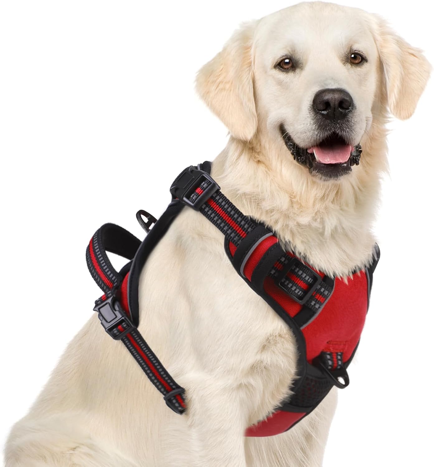 PUPTECK No Pull Dog Harness for Large, Adjustable Reflective Dog Harness with Handle Easy Control, Comfortable Soft Padded Pet Vest Harness for Extra Large Dogs, Red XL