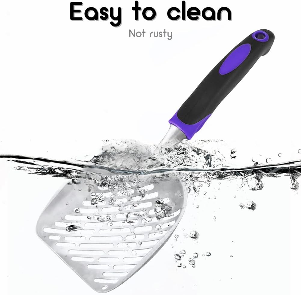 Cat Litter Scoop-Metal Cat Scooper-Long Handle Scoop,Cat Scooper-Poop Sifting-Mesh Shovel-Suitable for Cat Litter Box (Purple)