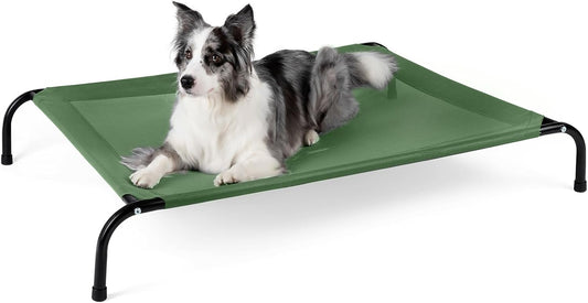 50" Lx35 Wx8 H Cooling Elevated Dog Bed for Large Dogs with Non-Slip Floor Protectors & Breathable Mesh, Raised Indoor & Outdoor Dog Cot Pet Hammock, Green