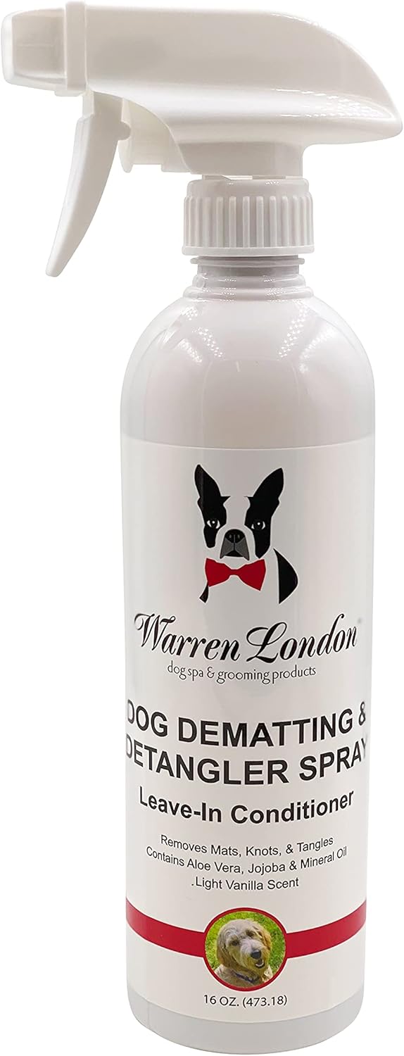 Warren London Dog Dematting & Detangling Spray | Groomer-Formulated Conditioner w/Aloe Vera & Jojoba Oil | Loosens Mats, Knots & Tangles | 16oz | Made in USA