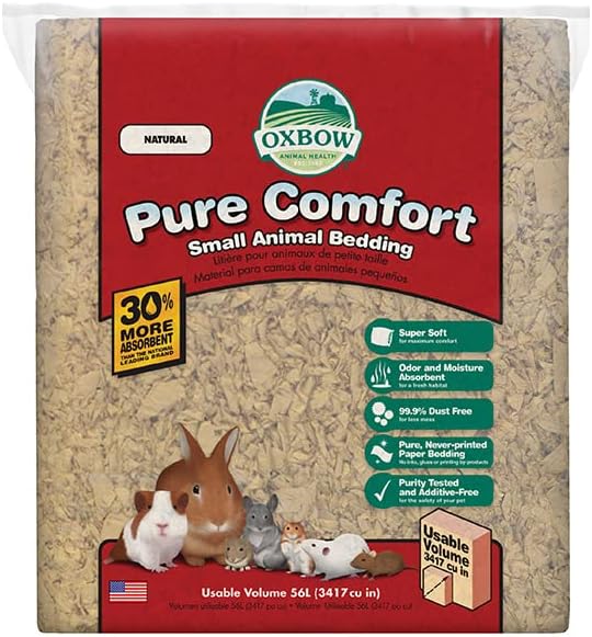 Oxbow Pure Comfort Bedding, Rabbit, Hamster, & Guinea Pig Bedding, Bunny Supplies for Litter Box, Pet Safe, 99.9% Non-Dust, Natural, 56 Liter Bag