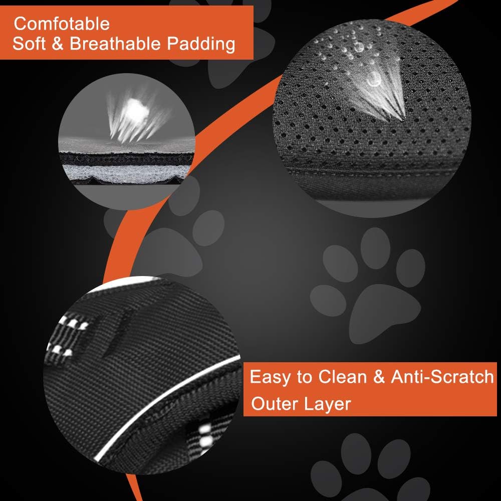 PHOEPET Reflective Dog Harness No Pull Large Breed Vest with 2 Metal Leash Attachment Hooks(L, Black)