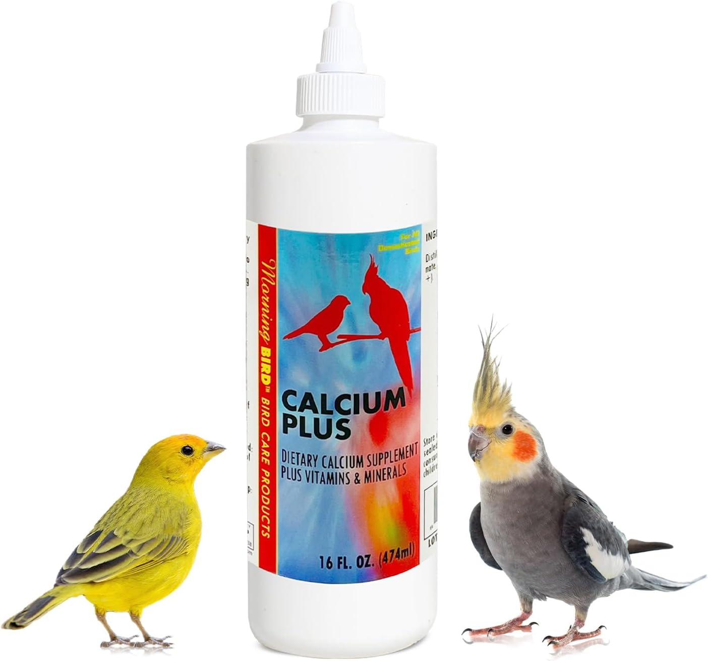 Morning Bird Calcium Plus Liquid Supplement for Birds - Liquid Calcium Formula with Magnesium and Vitamin D3 Calcium Supplement for All Birds – 16 Fl Oz