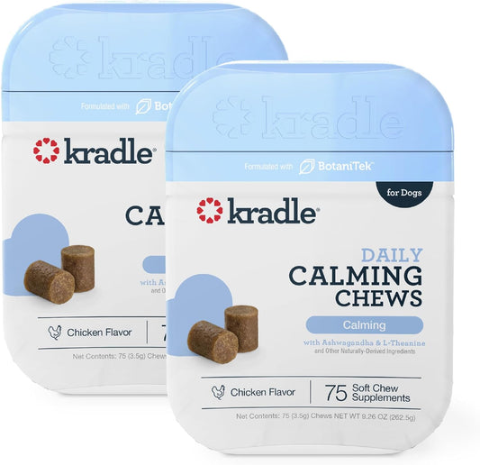 Kradle Calming Chews for Dogs - Anxiety and Stress Support - L-Theanine Ashwagandha GABA - Calming Supplement for Relaxation and Stress - Chicken Flavor- 150 Non-Drowsy Chews