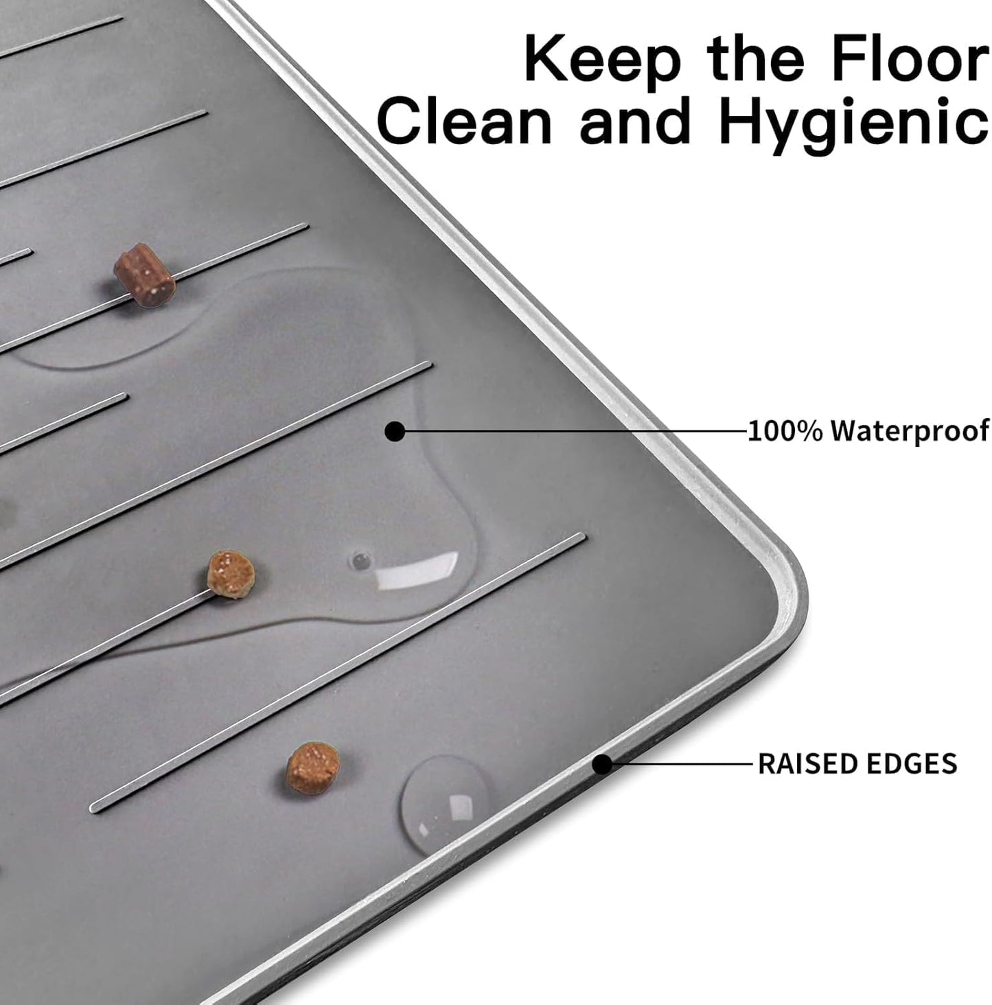 39.4"x29.5" Largest Pet Food Mat, Silicone Dog Mats for Food and Water, Nonslip Pet Feeding Mats for Floors,Dog Cat Bowl Mat with Raised Edges, Gray Blue