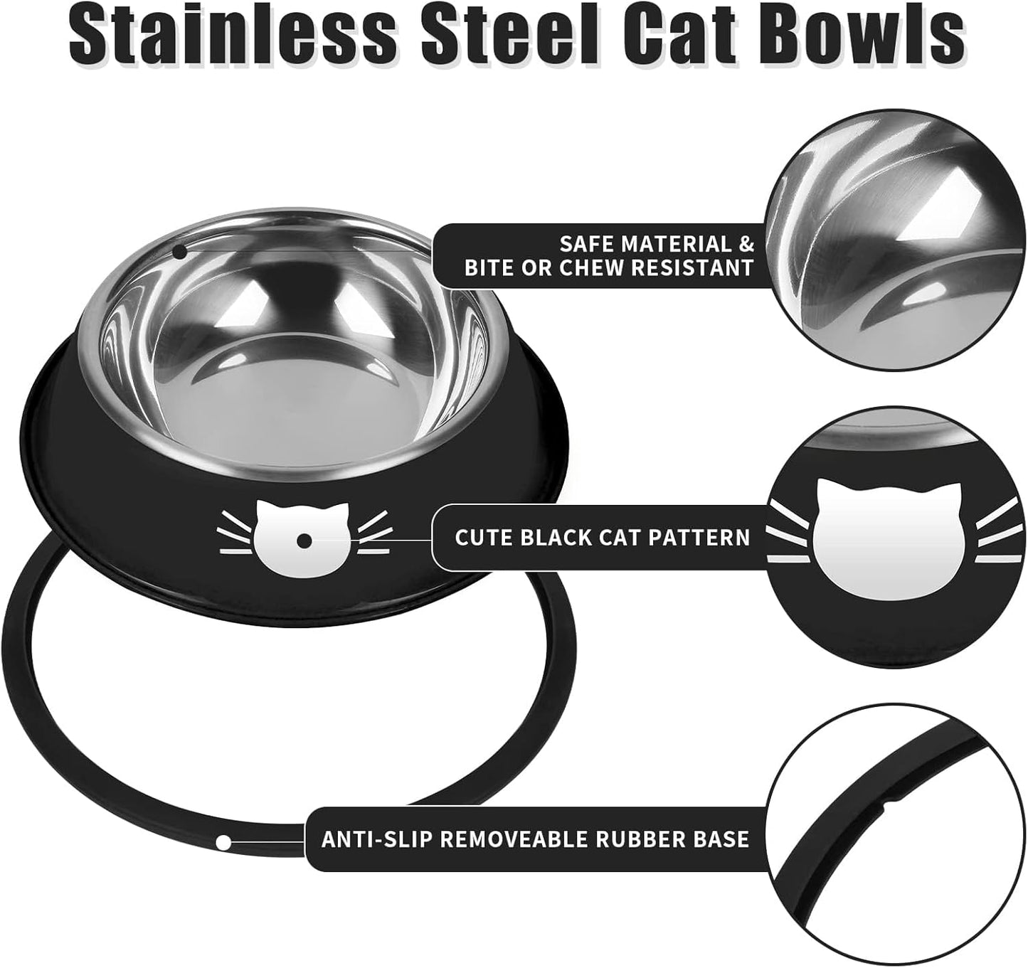 2Pcs Cat Bowls Non-Slip Stainless Steel Small Cat Food Bowls Unbreakable Thicken Cat Feeder 7 Oz Cat Dishes Suitable for Indoor Small Pets Removable Rubber Base Easily Clean Lovely Color