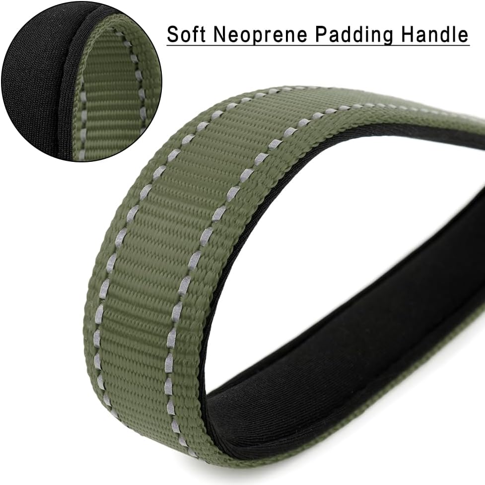 PLUTUS PET Short Dog Leash, Reflective Nylon Padded Handle, Strong Traffic Leash with Carabiner Clip, Perfect for Large or Medium Dogs (10”，Ranger Green)