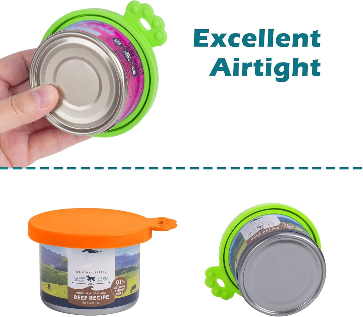 PetBonus 2 Pack Silicone Pet Can Cover Lids, Universal Size for Dog Cat Food, 1 fit 3 Standard Size Can Tops, BPA Free Dishwasher Safe (Orange, Green)