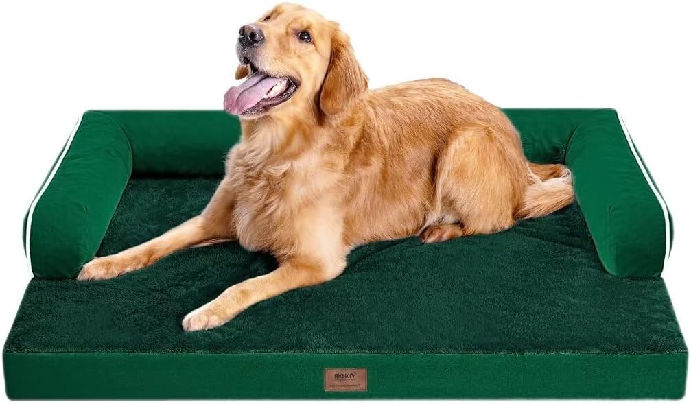 Orthopedic Large Dog Bed Washable, Orthopedic Emerald Dog Beds with Egg Foam Support, Removable, Machine Washable Plush Cover and Non-Slip Bottom for Extra Large Dogs