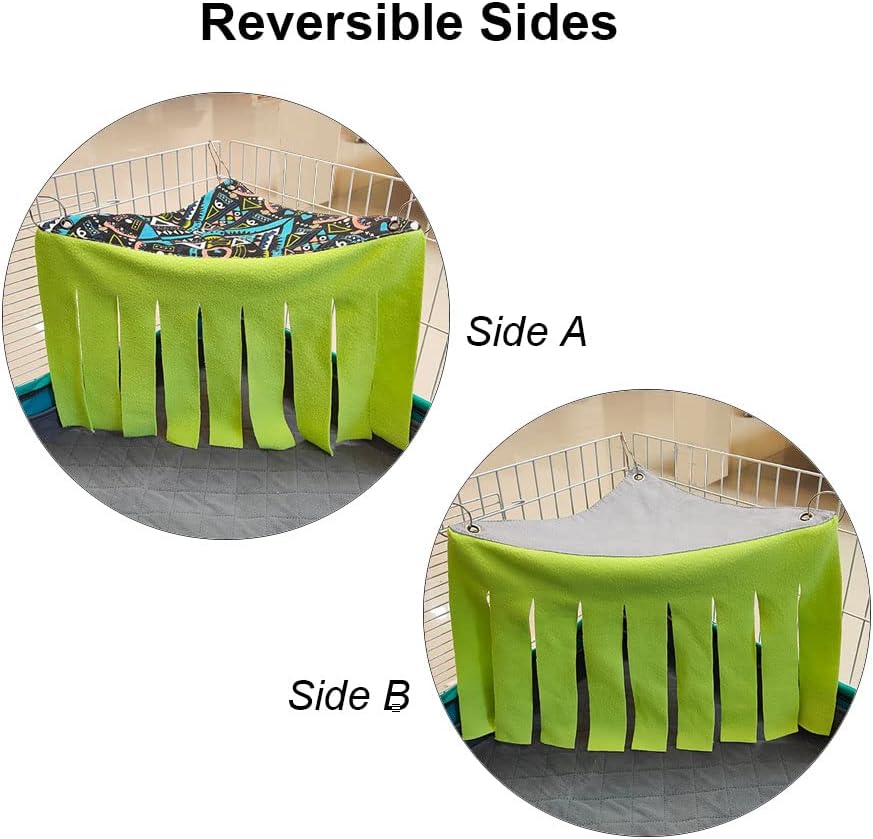 RIOUSSI Guinea Pig Hideout Hideaway Corner Fleece Toys Cage Accessories with Reversible Sides, Geo/Gray+Green, 2 Pack